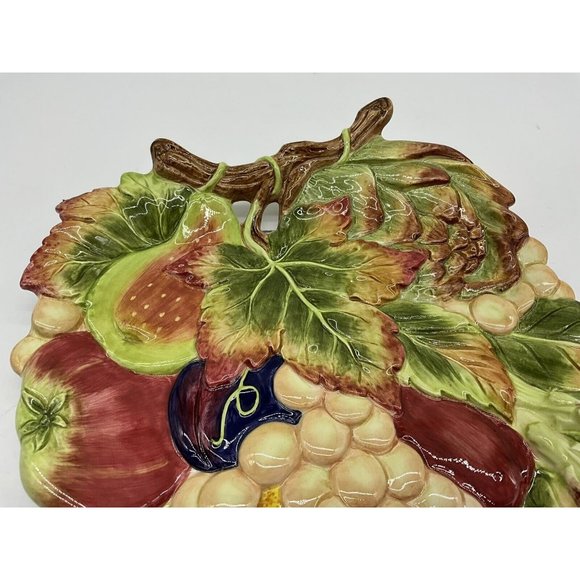 Fitz and Floyd Classic Leaf Shaped Fruit Pattern Plate with Hanging Wire Vintage - Picture 8 of 16